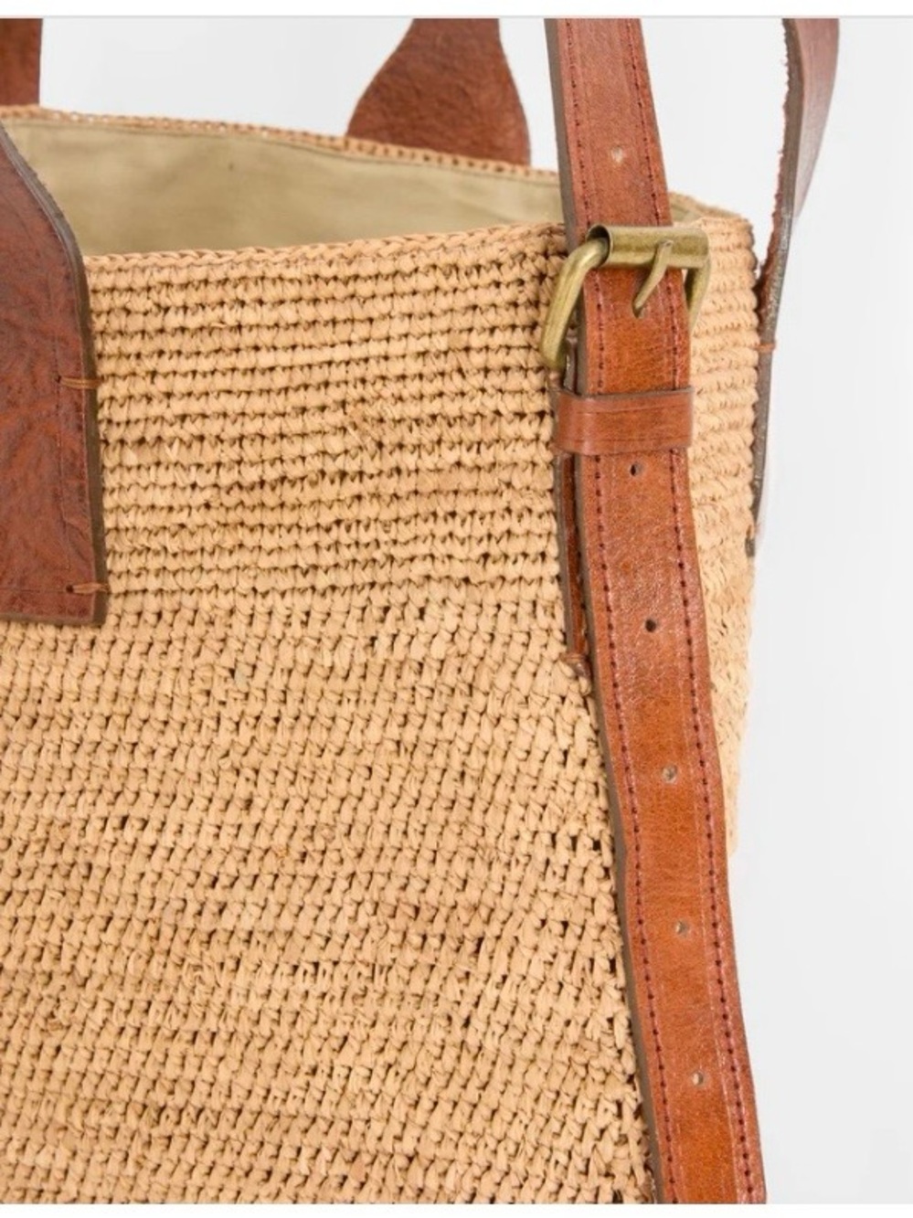 NWT Ibeliv METY Natural Raffia Tote Bag with Leather Handles - Neutral - Picture 5 of 6
